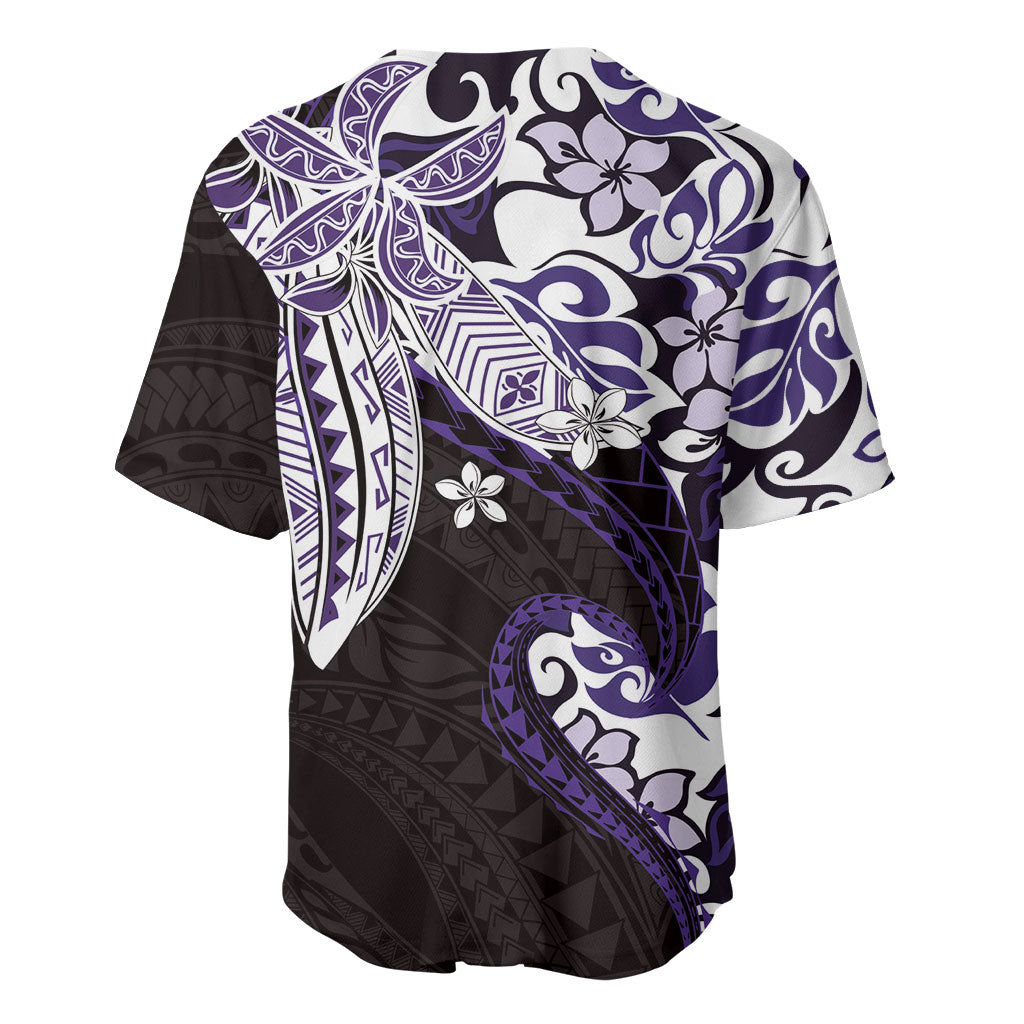 Monstera Plumeria Flowers Purple Baseball Jersey Polynesian Pattern