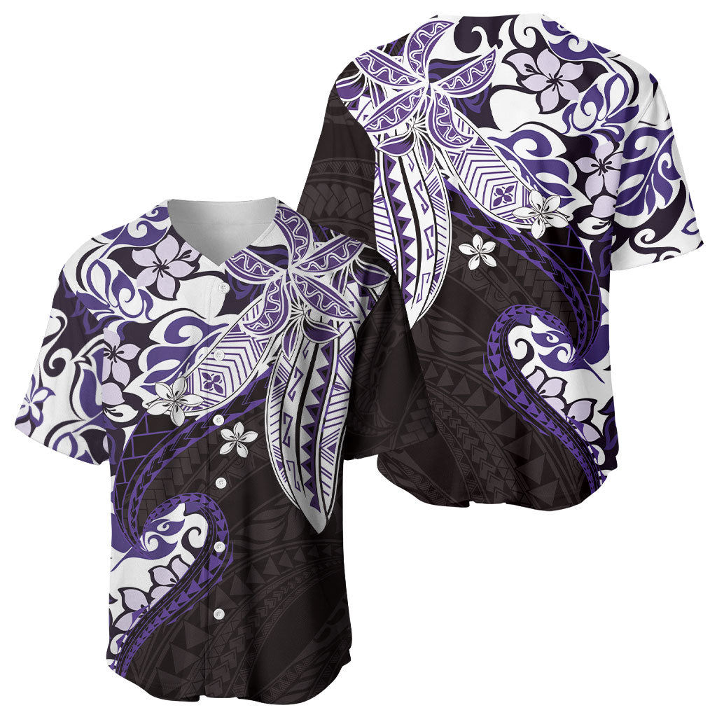 Monstera Plumeria Flowers Purple Baseball Jersey Polynesian Pattern