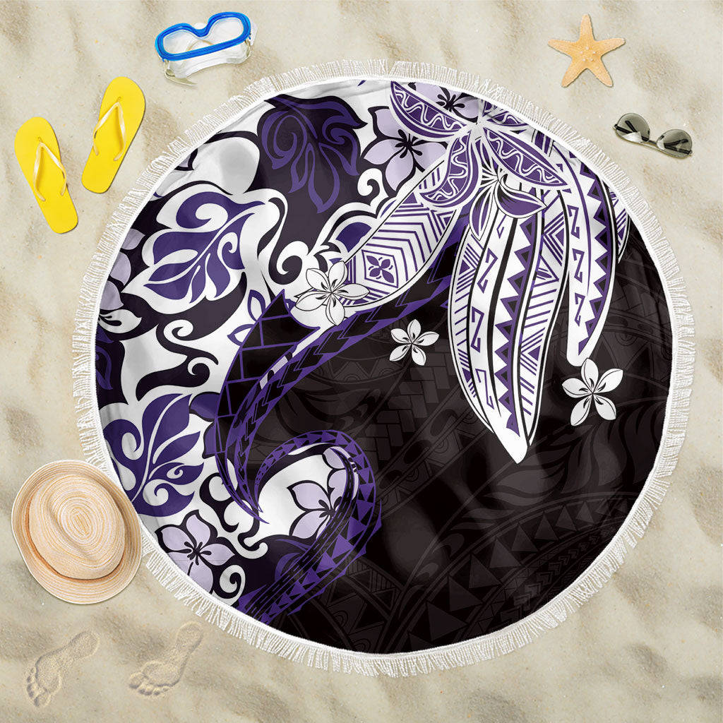 Monstera Plumeria Flowers Purple Beach Blanket Polynesian Pattern