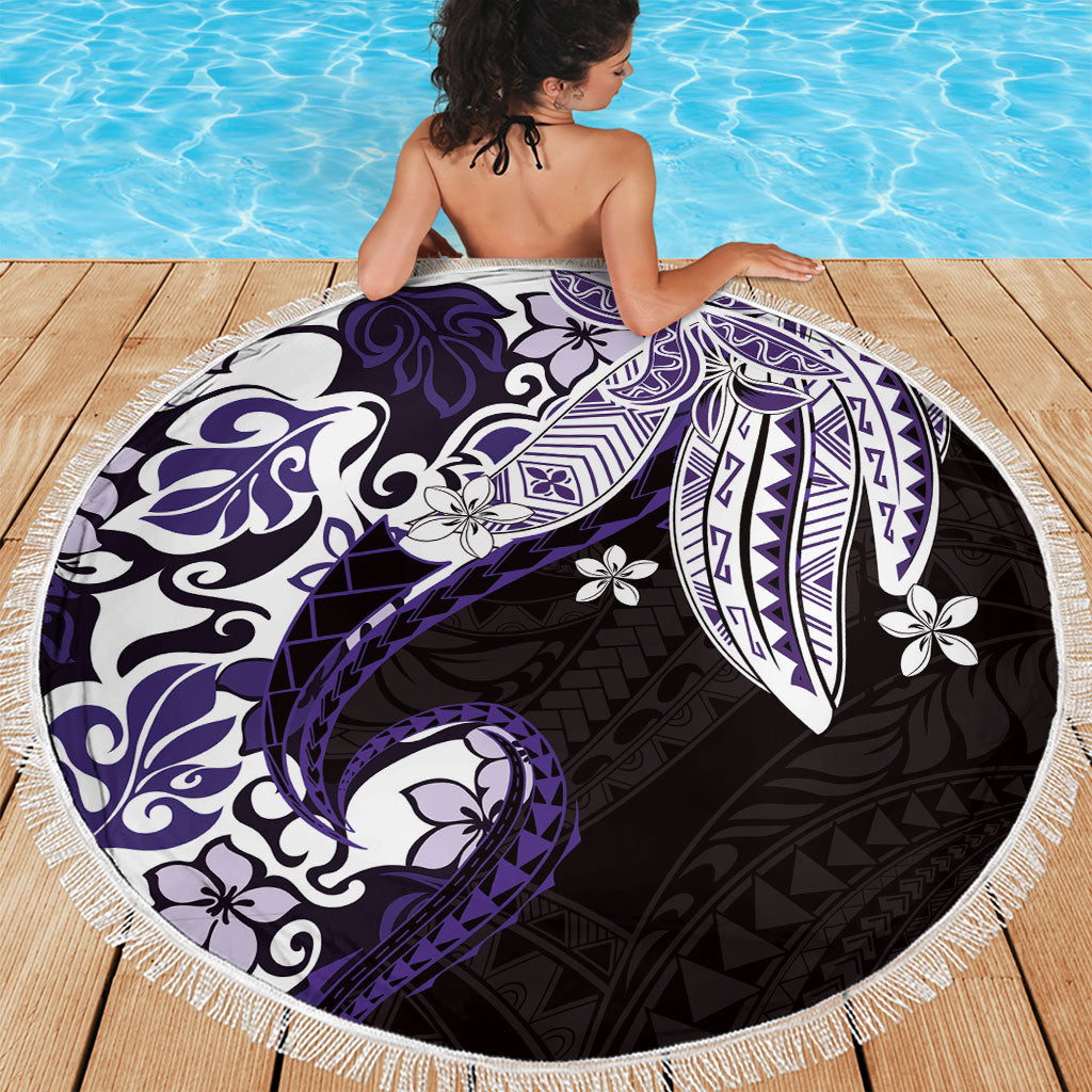 Monstera Plumeria Flowers Purple Beach Blanket Polynesian Pattern