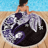 Monstera Plumeria Flowers Purple Beach Blanket Polynesian Pattern