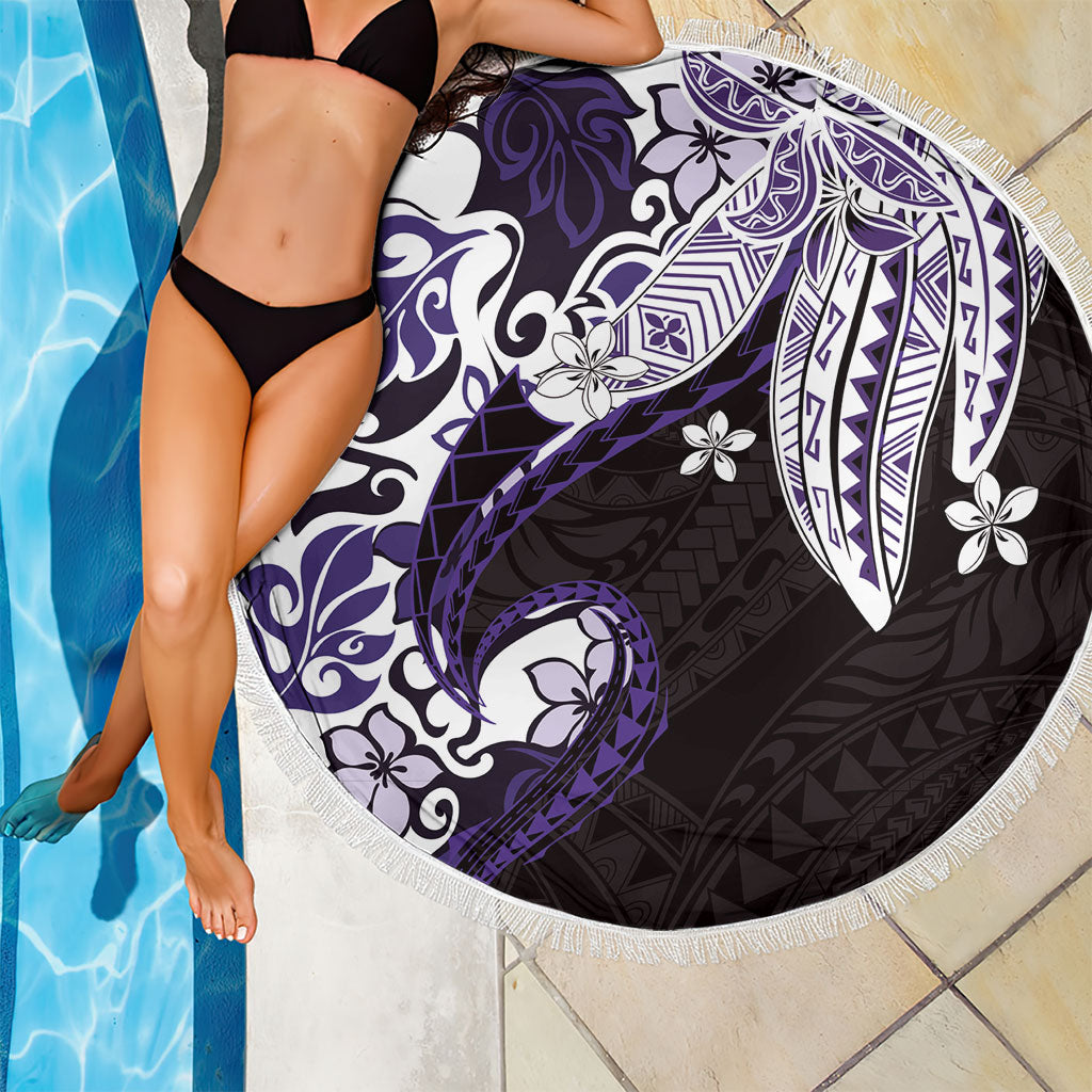 Monstera Plumeria Flowers Purple Beach Blanket Polynesian Pattern