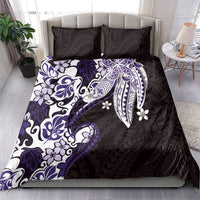 Monstera Plumeria Flowers Purple Bedding Set Polynesian Pattern