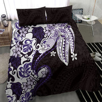 Monstera Plumeria Flowers Purple Bedding Set Polynesian Pattern