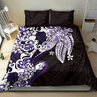Monstera Plumeria Flowers Purple Bedding Set Polynesian Pattern