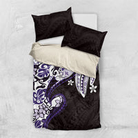 Monstera Plumeria Flowers Purple Bedding Set Polynesian Pattern
