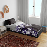 Monstera Plumeria Flowers Purple Bedding Set Polynesian Pattern