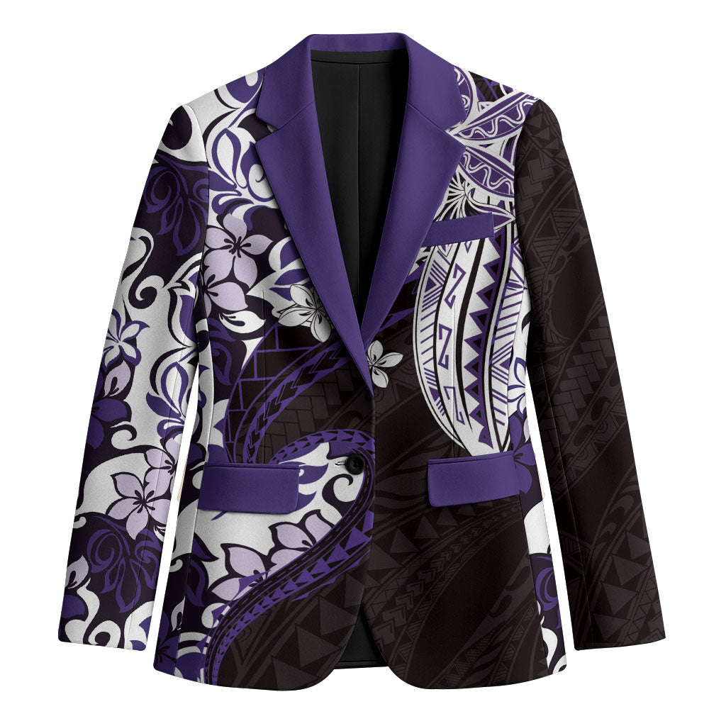 Monstera Plumeria Flowers Purple Blazer Polynesian Pattern