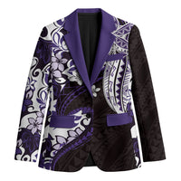 Monstera Plumeria Flowers Purple Blazer Polynesian Pattern