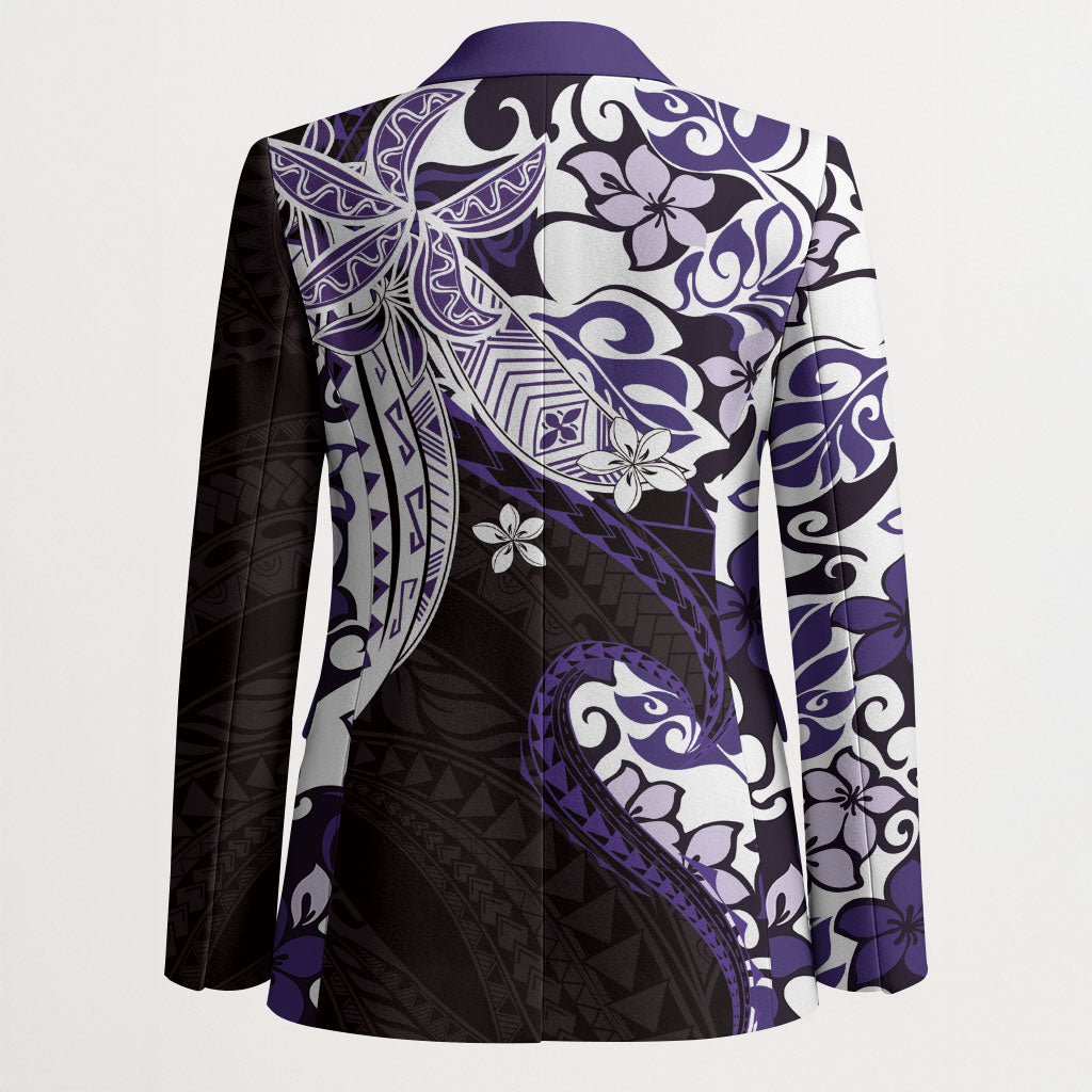 Monstera Plumeria Flowers Purple Blazer Polynesian Pattern