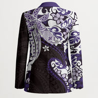Monstera Plumeria Flowers Purple Blazer Polynesian Pattern