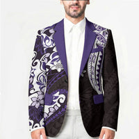 Monstera Plumeria Flowers Purple Blazer Polynesian Pattern