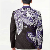 Monstera Plumeria Flowers Purple Blazer Polynesian Pattern
