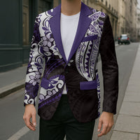 Monstera Plumeria Flowers Purple Blazer Polynesian Pattern