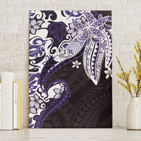 Monstera Plumeria Flowers Purple Canvas Wall Art Polynesian Pattern