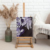 Monstera Plumeria Flowers Purple Canvas Wall Art Polynesian Pattern