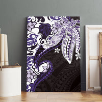 Monstera Plumeria Flowers Purple Canvas Wall Art Polynesian Pattern