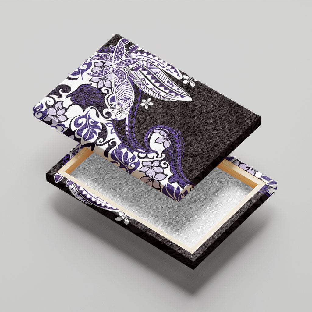 Monstera Plumeria Flowers Purple Canvas Wall Art Polynesian Pattern