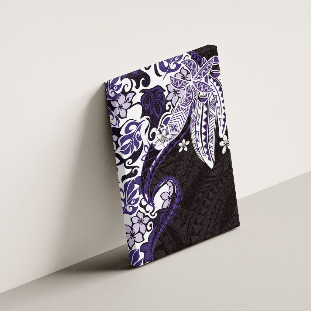 Monstera Plumeria Flowers Purple Canvas Wall Art Polynesian Pattern