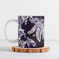 Monstera Plumeria Flowers Purple Ceramic Mug Polynesian Pattern