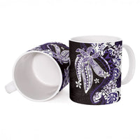 Monstera Plumeria Flowers Purple Ceramic Mug Polynesian Pattern