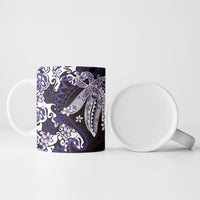 Monstera Plumeria Flowers Purple Ceramic Mug Polynesian Pattern