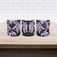 Monstera Plumeria Flowers Purple Ceramic Mug Polynesian Pattern