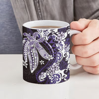 Monstera Plumeria Flowers Purple Ceramic Mug Polynesian Pattern