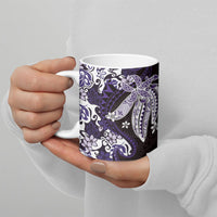 Monstera Plumeria Flowers Purple Ceramic Mug Polynesian Pattern