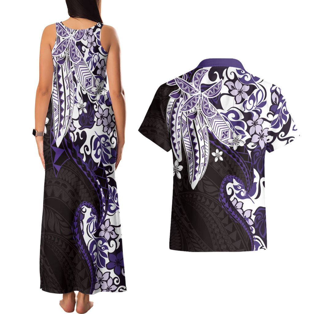 Monstera Plumeria Flowers Purple Couples Matching Tank Maxi Dress and Hawaiian Shirt Polynesian Pattern LT01 - Polynesian Pride