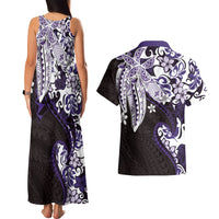 Monstera Plumeria Flowers Purple Couples Matching Tank Maxi Dress and Hawaiian Shirt Polynesian Pattern LT01 - Polynesian Pride