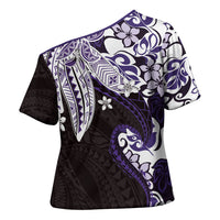 Monstera Plumeria Flowers Purple Cross Shoulder Shirt Polynesian Pattern