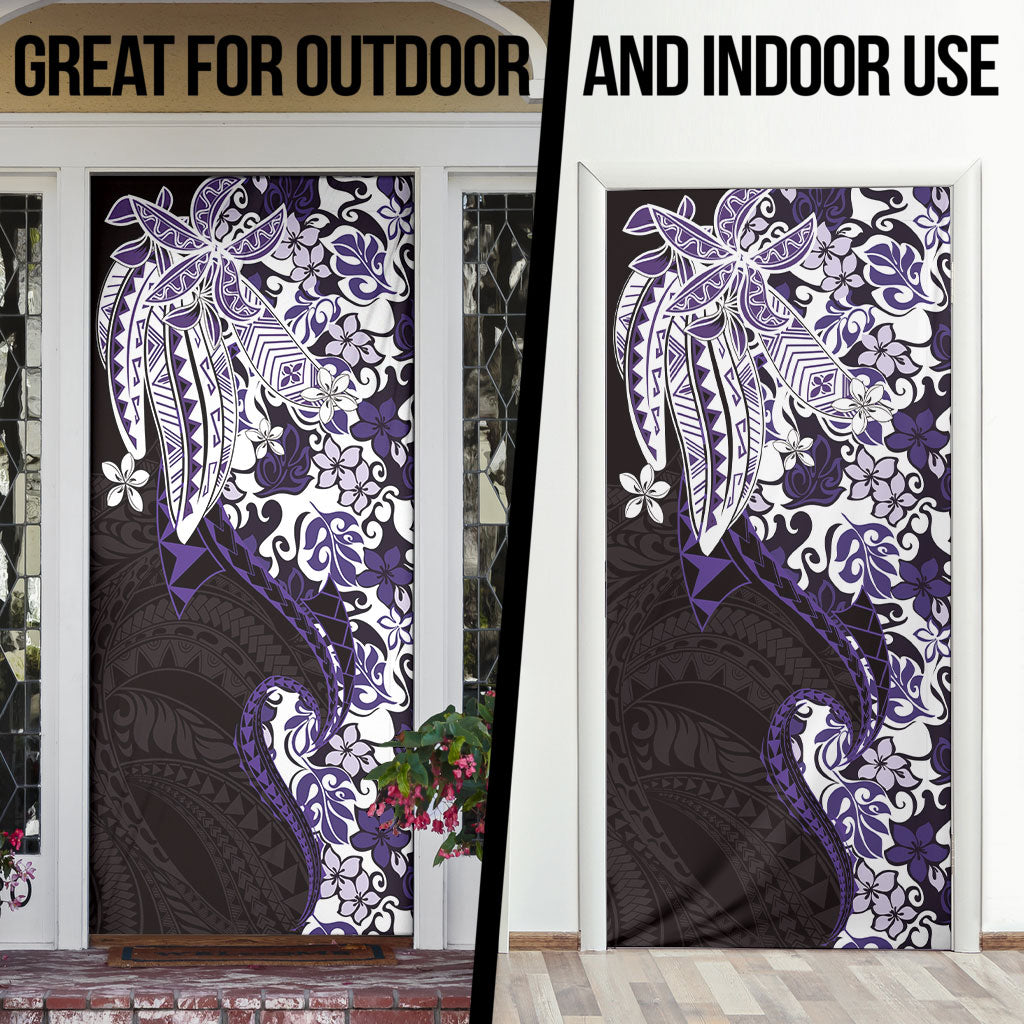 Monstera Plumeria Flowers Purple Door Cover Polynesian Pattern