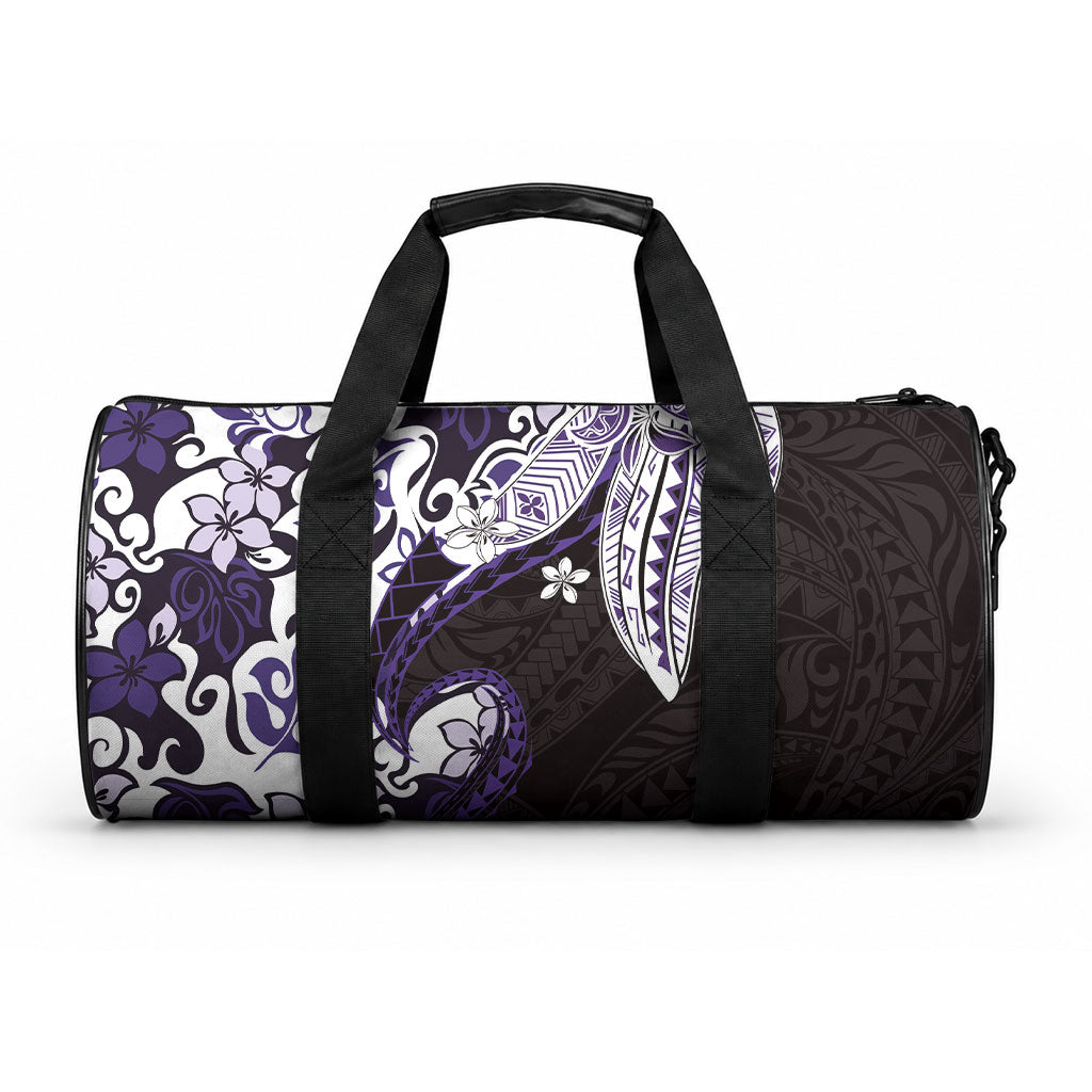 Monstera Plumeria Flowers Purple Duffle Bag Polynesian Pattern