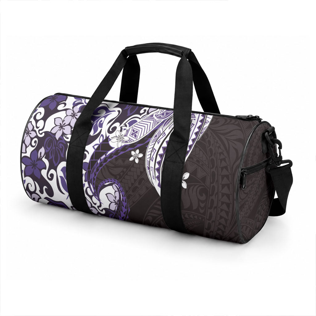 Monstera Plumeria Flowers Purple Duffle Bag Polynesian Pattern
