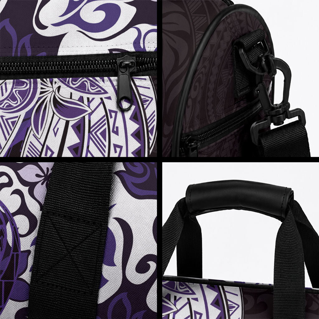 Monstera Plumeria Flowers Purple Duffle Bag Polynesian Pattern
