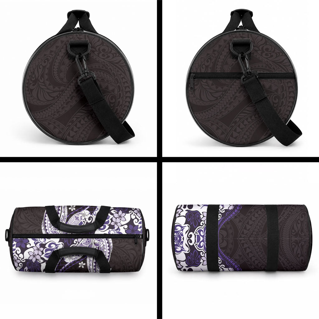 Monstera Plumeria Flowers Purple Duffle Bag Polynesian Pattern