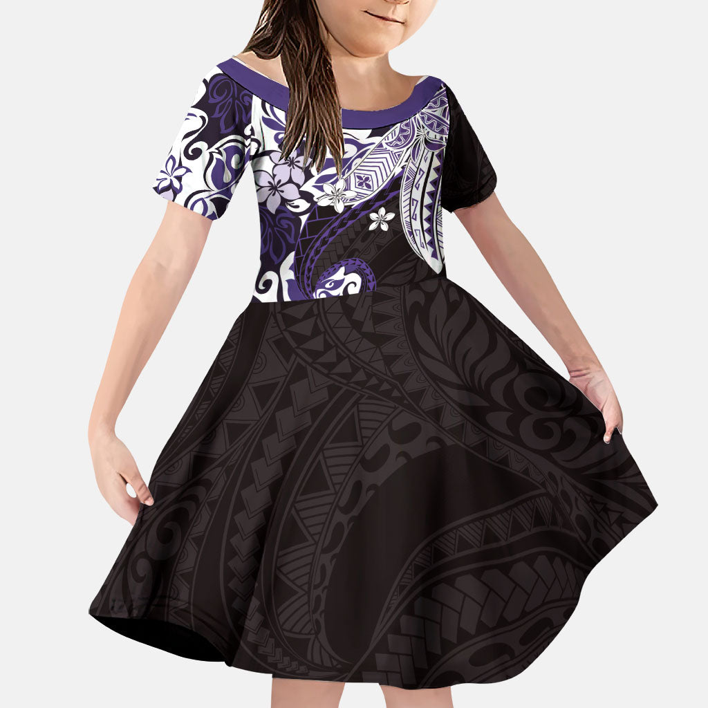 Monstera Plumeria Flowers Purple Family Matching Mermaid Dress and Hawaiian Shirt Polynesian Pattern