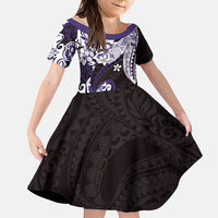 Monstera Plumeria Flowers Purple Family Matching Off Shoulder Maxi Dress and Hawaiian Shirt Polynesian Pattern LT01 Daughter's Dress Purple - Polynesian Pride