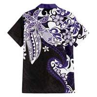Monstera Plumeria Flowers Purple Family Matching Off Shoulder Short Dress and Hawaiian Shirt Polynesian Pattern
