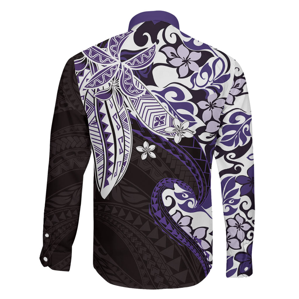 Monstera Plumeria Flowers Purple Family Matching Off Shoulder Short Dress and Hawaiian Shirt Polynesian Pattern