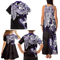Monstera Plumeria Flowers Purple Family Matching Tank Maxi Dress and Hawaiian Shirt Polynesian Pattern