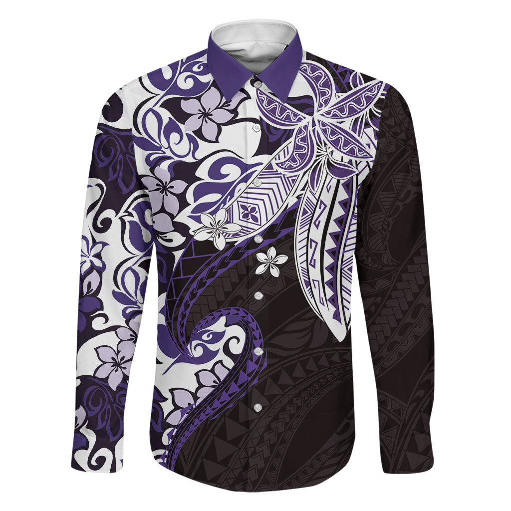 Monstera Plumeria Flowers Purple Family Matching Tank Maxi Dress and Hawaiian Shirt Polynesian Pattern