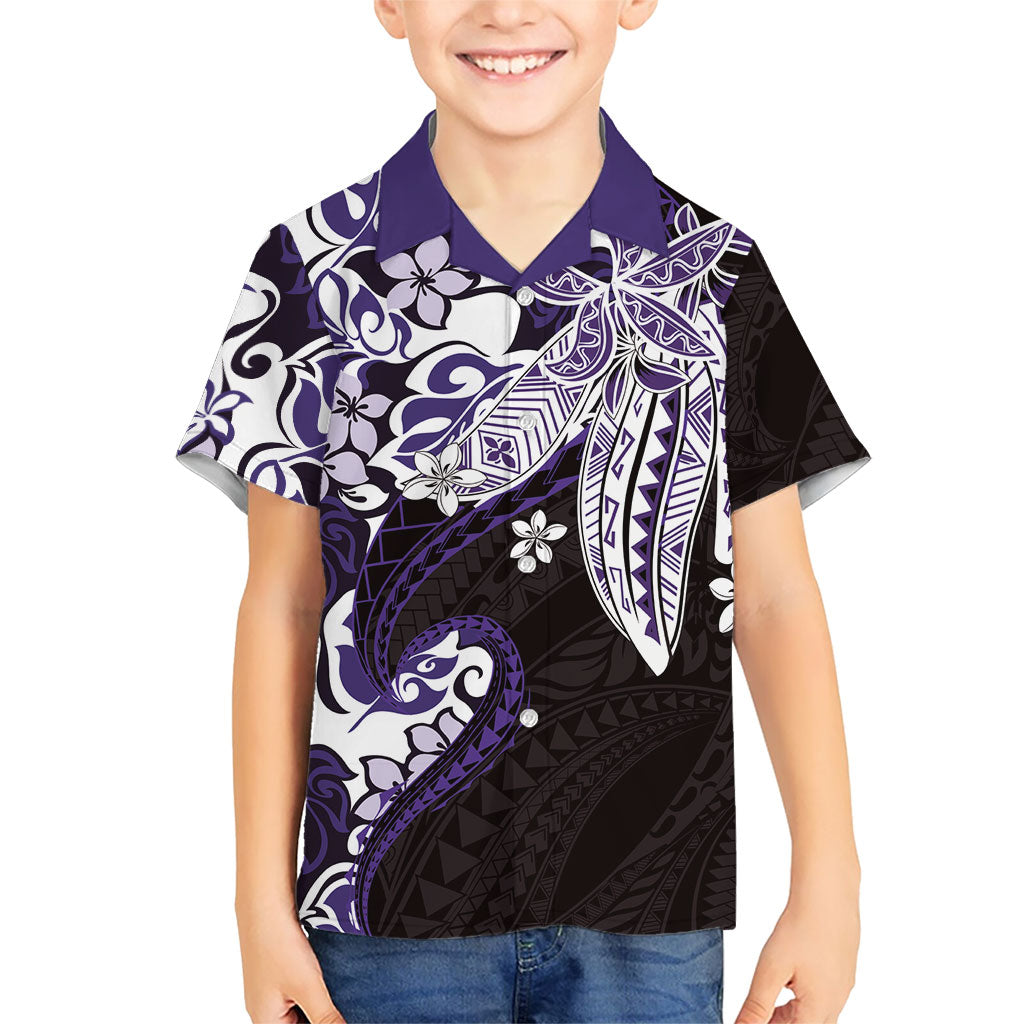 Monstera Plumeria Flowers Purple Family Matching Tank Maxi Dress and Hawaiian Shirt Polynesian Pattern