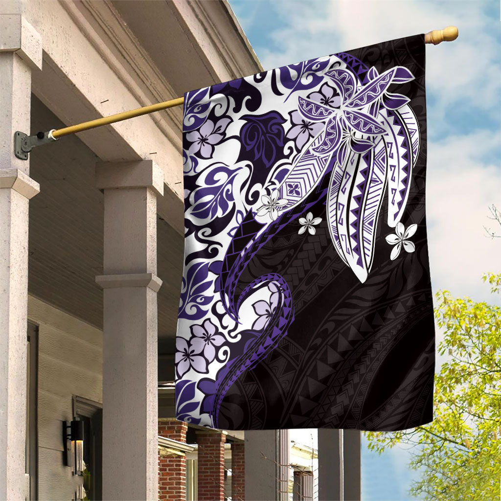 Monstera Plumeria Flowers Purple Garden Flag Polynesian Pattern