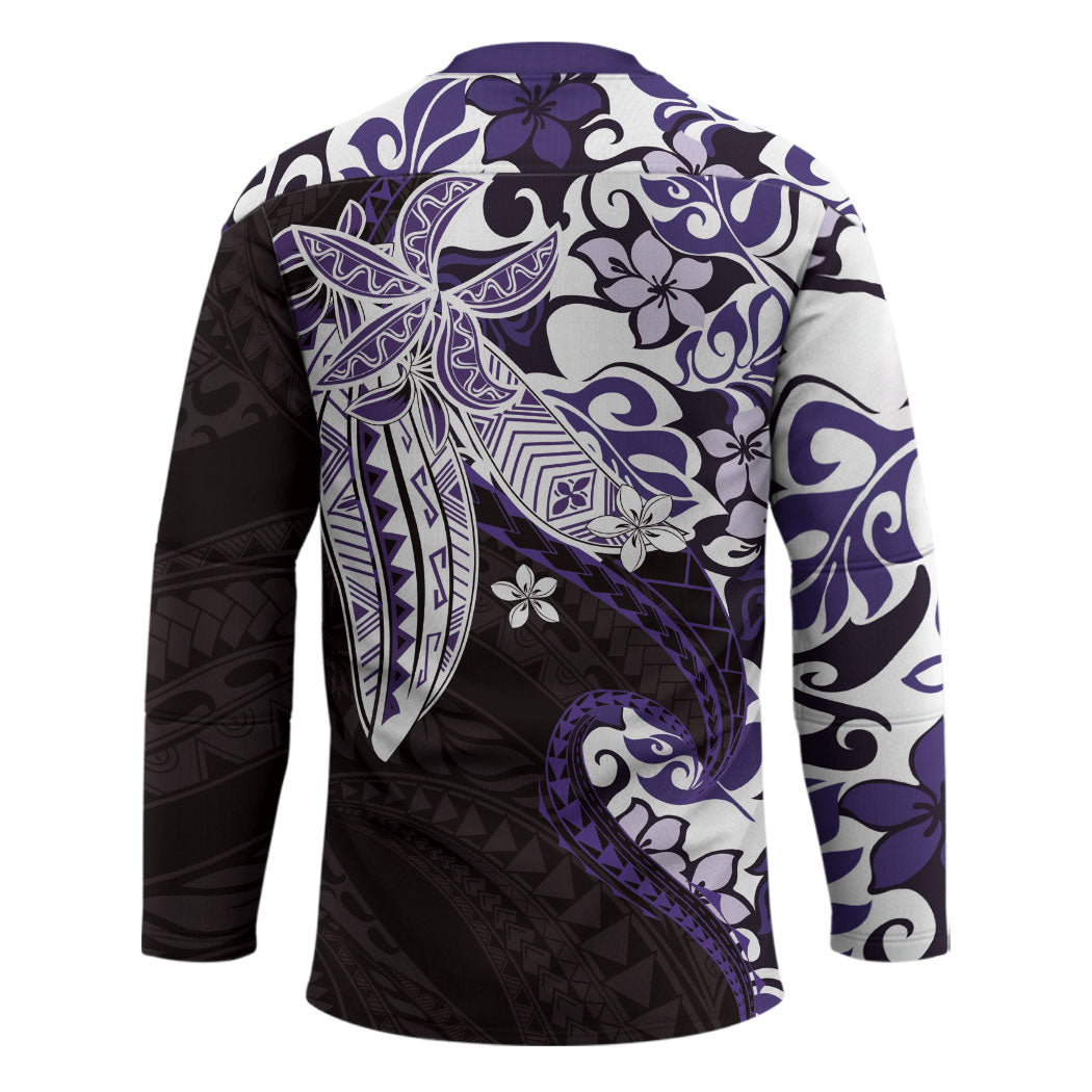 Monstera Plumeria Flowers Purple Hockey Jersey Polynesian Pattern