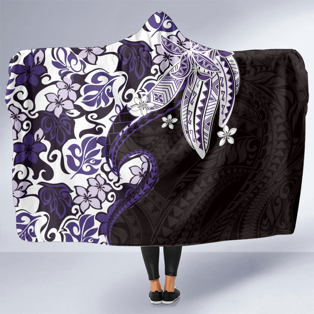 Monstera Plumeria Flowers Purple Hooded Blanket Polynesian Pattern LT01 One Size Purple - Polynesian Pride