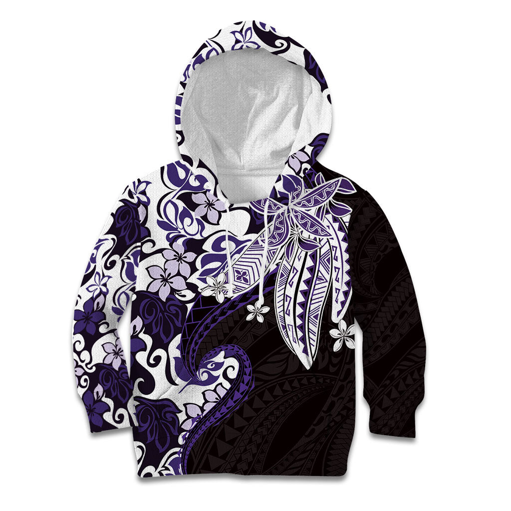 Monstera Plumeria Flowers Purple Kid Hoodie Polynesian Pattern LT01 Hoodie Purple - Polynesian Pride