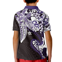 Monstera Plumeria Flowers Purple Kid Polo Shirt Polynesian Pattern