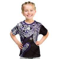 Monstera Plumeria Flowers Purple Kid T Shirt Polynesian Pattern